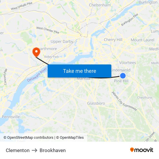 Clementon to Brookhaven map