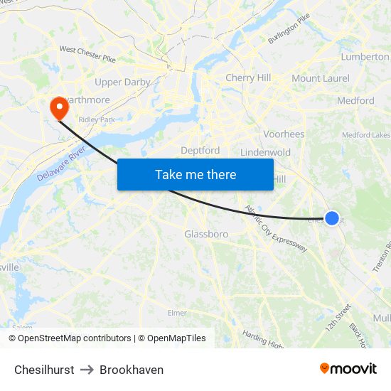 Chesilhurst to Brookhaven map