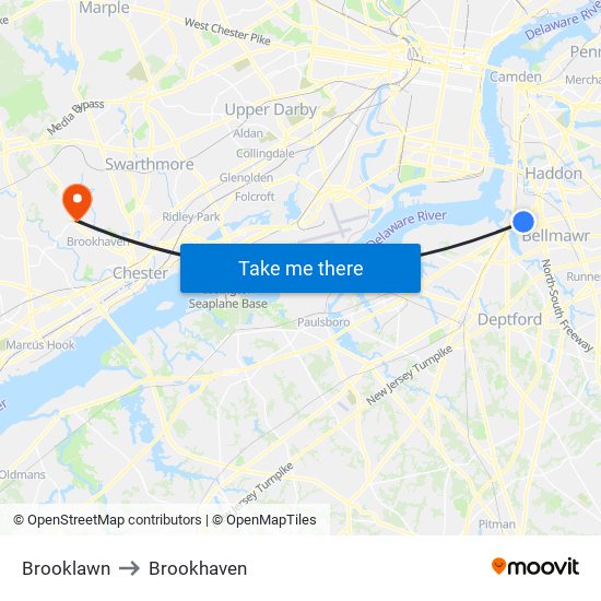 Brooklawn to Brookhaven map