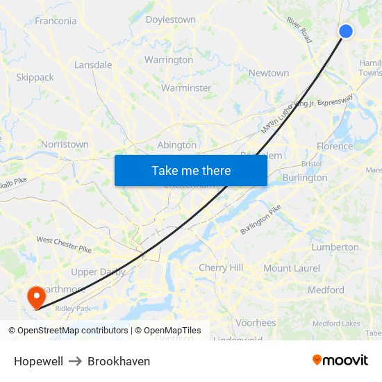 Hopewell to Brookhaven map