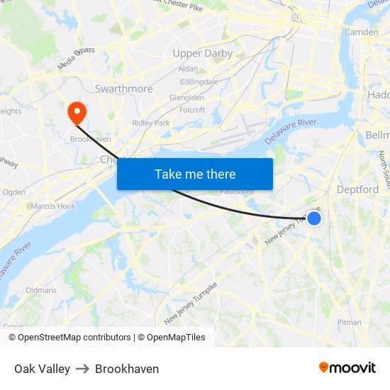 Oak Valley to Brookhaven map
