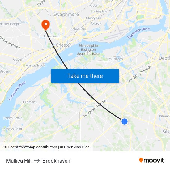 Mullica Hill to Brookhaven map