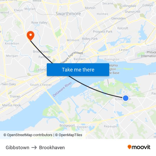 Gibbstown to Brookhaven map