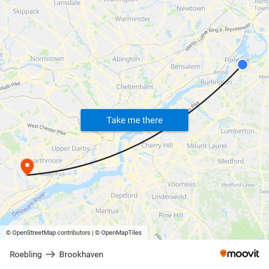 Roebling to Brookhaven map