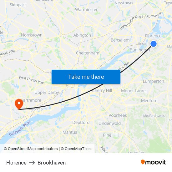 Florence to Brookhaven map