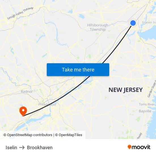 Iselin to Brookhaven map