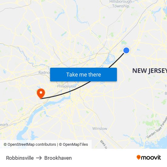 Robbinsville to Brookhaven map