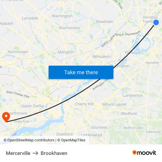 Mercerville to Brookhaven map
