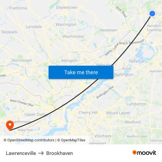 Lawrenceville to Brookhaven map