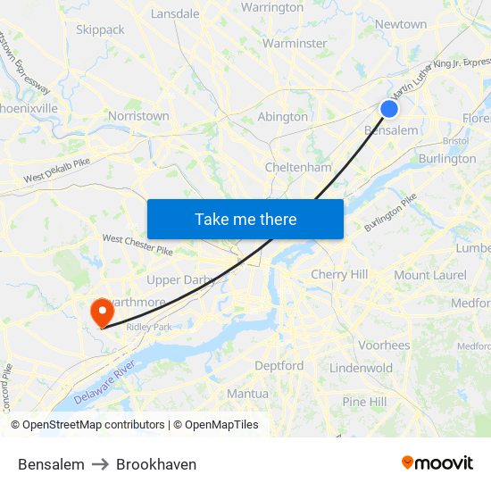 Bensalem to Brookhaven map