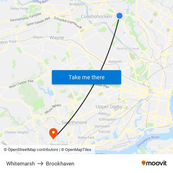 Whitemarsh to Brookhaven map