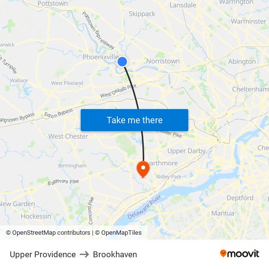 Upper Providence to Brookhaven map