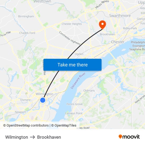 Wilmington to Brookhaven map