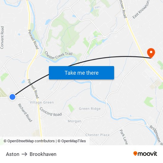 Aston to Brookhaven map