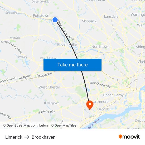 Limerick to Brookhaven map