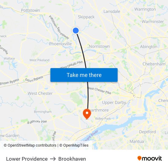 Lower Providence to Brookhaven map