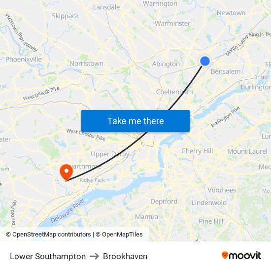 Lower Southampton to Brookhaven map