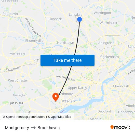 Montgomery to Brookhaven map