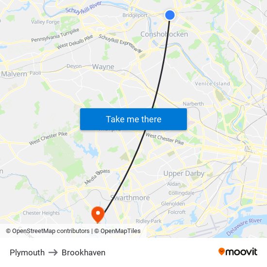 Plymouth to Brookhaven map