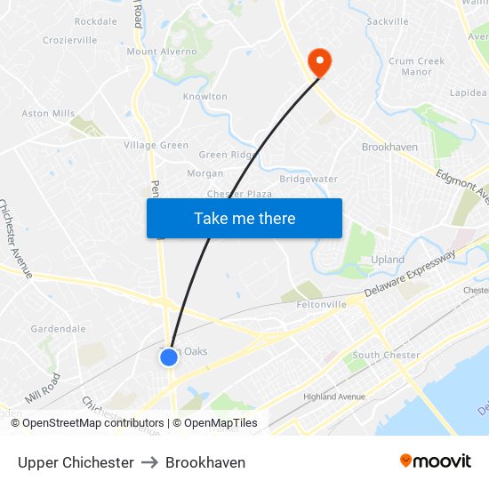 Upper Chichester to Brookhaven map