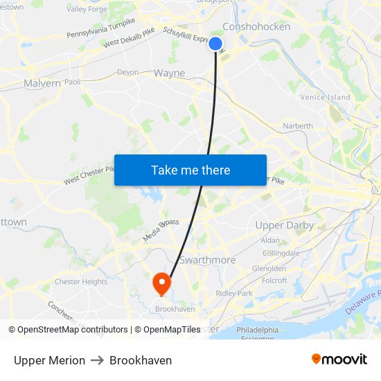 Upper Merion to Brookhaven map