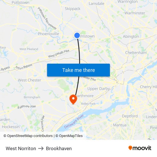 West Norriton to Brookhaven map