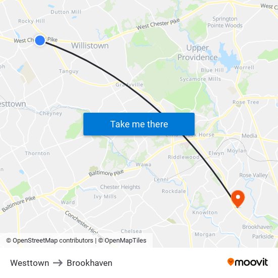 Westtown to Brookhaven map