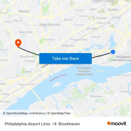 Philadelphia Airport Limo to Brookhaven map