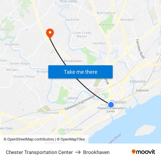 Chester Transportation Center to Brookhaven map