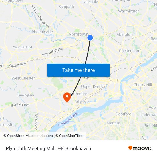 Plymouth Meeting Mall to Brookhaven map