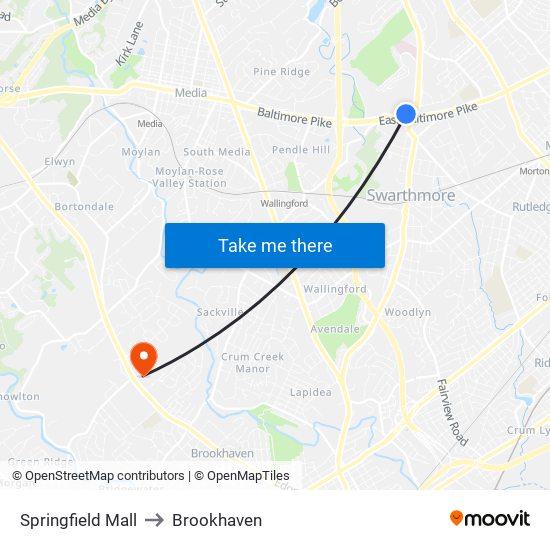 Springfield Mall to Brookhaven map