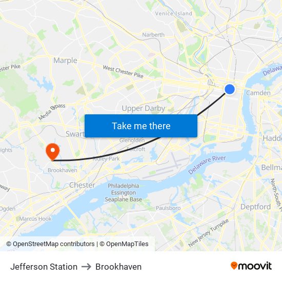 Jefferson Station to Brookhaven map