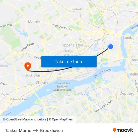 Tasker Morris to Brookhaven map