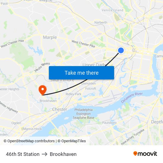 46th St Station to Brookhaven map