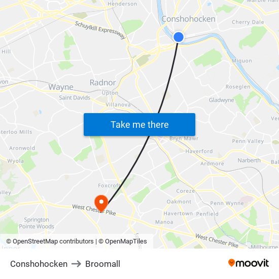 Conshohocken to Broomall map