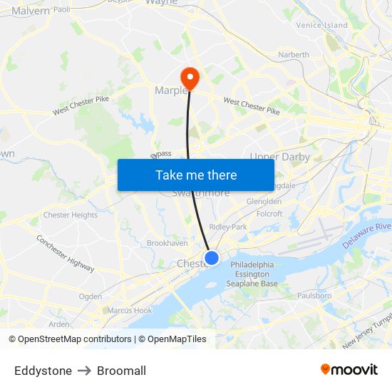 Eddystone to Broomall map