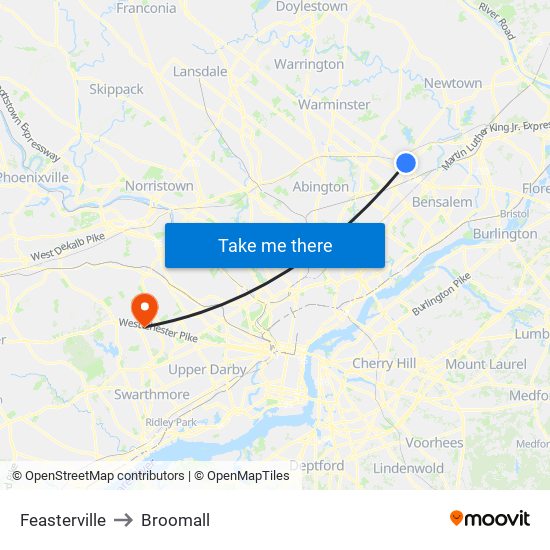 Feasterville to Broomall map