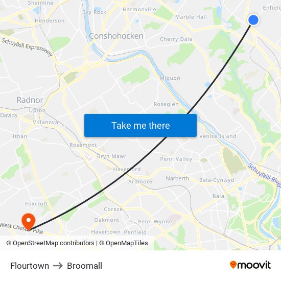 Flourtown to Broomall map