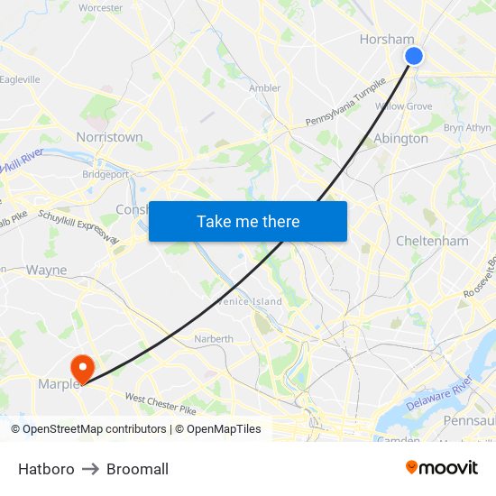 Hatboro to Broomall map