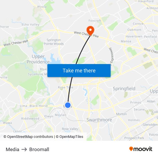 Media to Broomall map