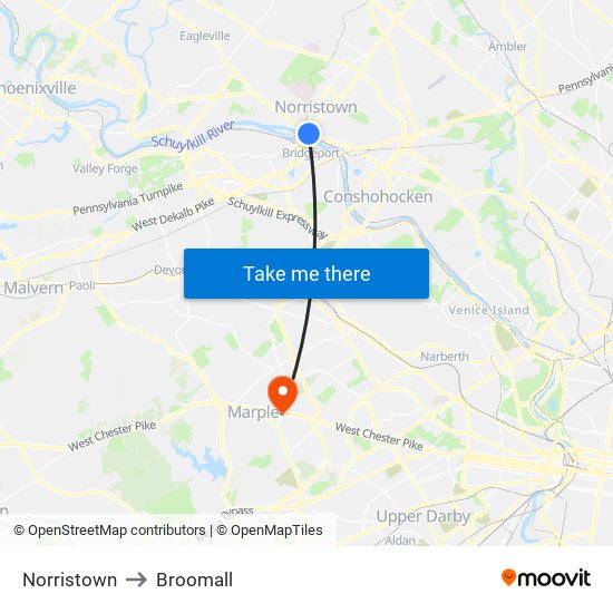 Norristown to Broomall map