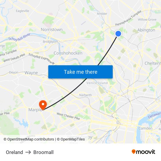 Oreland to Broomall map