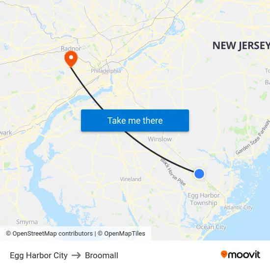 Egg Harbor City to Broomall map