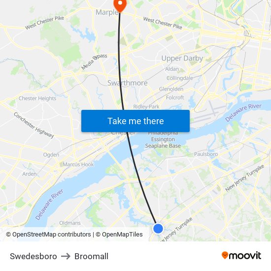 Swedesboro to Broomall map