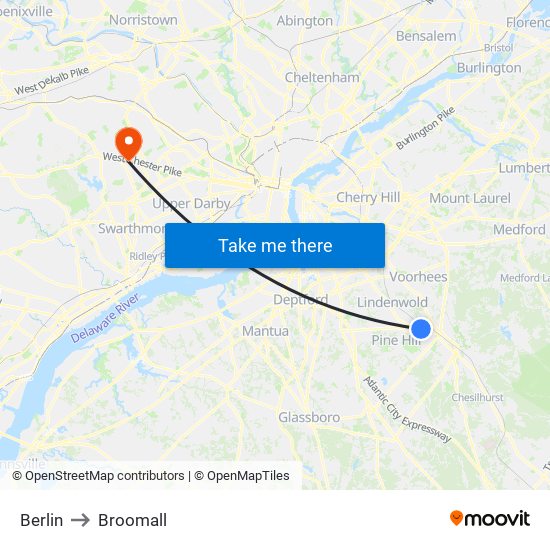 Berlin to Broomall map