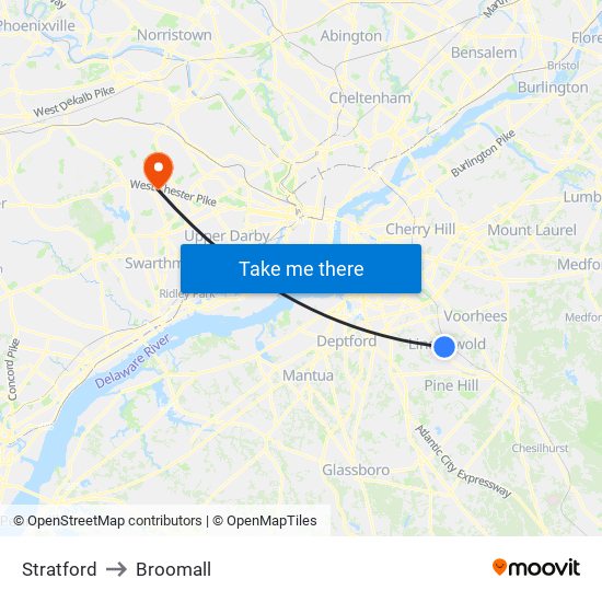 Stratford to Broomall map