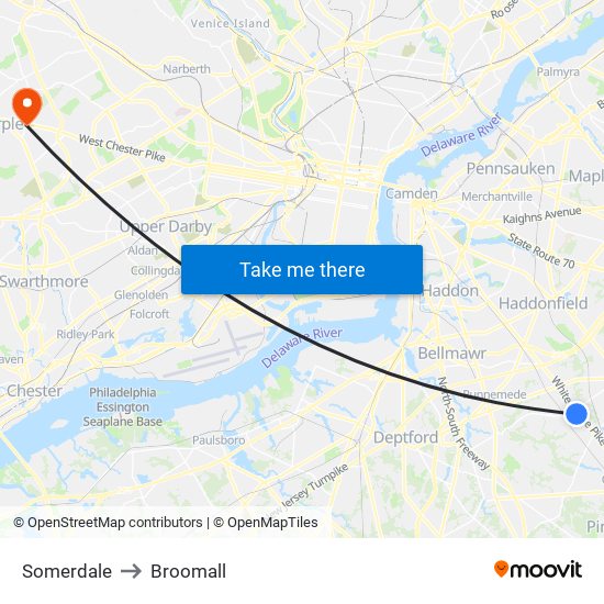 Somerdale to Broomall map