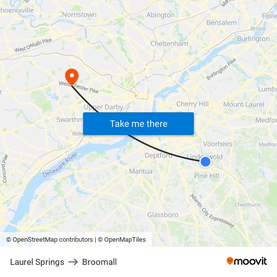 Laurel Springs to Broomall map