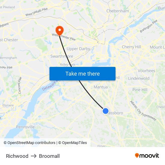 Richwood to Broomall map