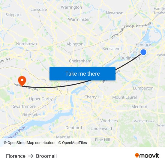 Florence to Broomall map